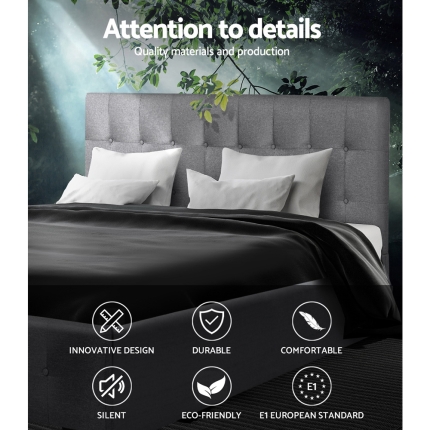 Artiss ROCA Queen Size Gas Lift Bed Frame Base With Storage Mattress Grey Fabric - Image 3