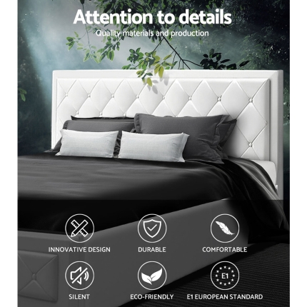 Artiss TIYO King Size Gas Lift Bed Frame Base With Storage Mattress White Leather - Image 3