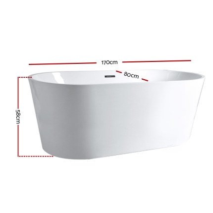 Cefito Bathroom Free Standing Bath Tubs Acrylic Gloss White SPA Tubs 170X80X58CM - Image 2