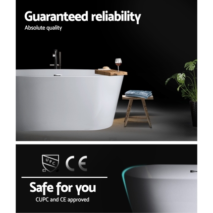 Cefito Bathroom Free Standing Bath Tubs Acrylic Gloss White SPA Tubs 170X80X58CM - Image 4