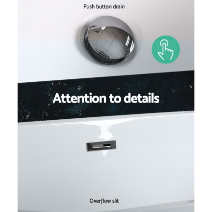 Cefito Bathroom Free Standing Bath Tubs Acrylic Gloss White SPA Tubs 170X80X58CM - Image 7