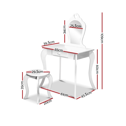 Keezi Kids Vanity Dressing Table Stool Set Mirror Drawer Children Makeup White - Image 2