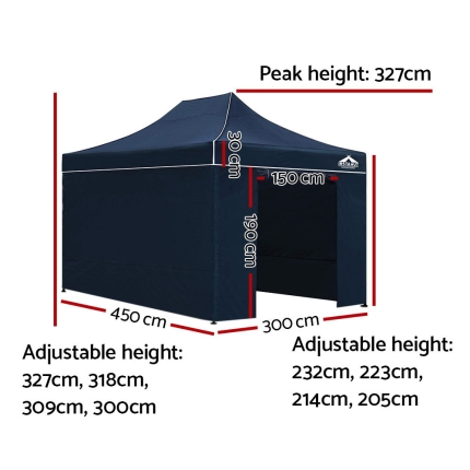 Instahut Gazebo Pop Up Marquee 3x4.5m Folding Wedding Tent Gazebos Shade Navy - Image 2