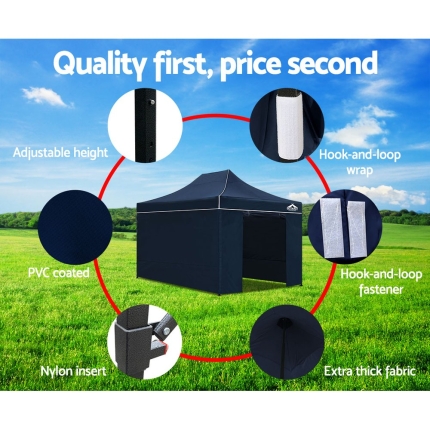 Instahut Gazebo Pop Up Marquee 3x4.5m Folding Wedding Tent Gazebos Shade Navy - Image 6