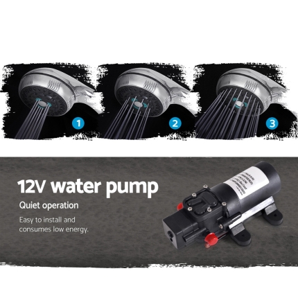 Devanti Outdoor Portable LPG Gas Hot Water Heater Shower Head 12V Water Pump Black - Image 5