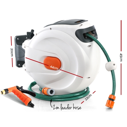 Greenfingers Retractable Hose Reel 30M Garden Water Brass Spray Gun Auto Rewind - Image 2