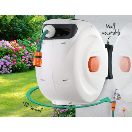 Greenfingers Retractable Hose Reel 30M Garden Water Brass Spray Gun Auto Rewind - Image 4
