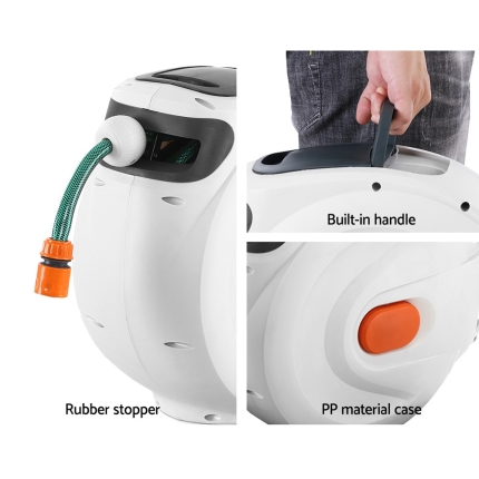 Greenfingers Retractable Hose Reel 30M Garden Water Brass Spray Gun Auto Rewind - Image 5