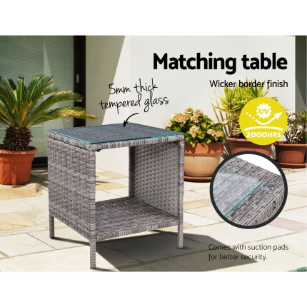 Gardeon Outdoor Setting Recliner Chair Table Set Wicker lounge Patio Furniture Grey - Image 7