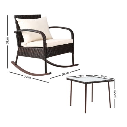 Gardeon 3 Piece Outdoor Chair Rocking Set - Brown - Image 2