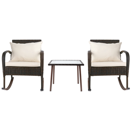 Gardeon 3 Piece Outdoor Chair Rocking Set - Brown - Image 3