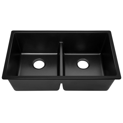 Cefito Stone Kitchen Sink 790X460MM Granite Under/Topmount Basin Double Bowl Black - Image 3