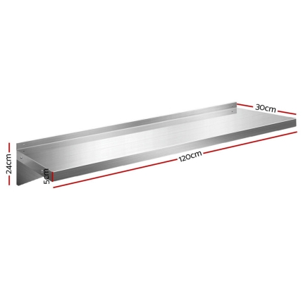 Stainless Steel Wall Shelf Kitchen Shelves Rack Mounted Display Shelving 1200mm - Image 2
