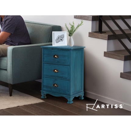 Artiss Bedside Tables Drawers Side Table Cabinet Vintage Blue Storage Nightstand - Image 6