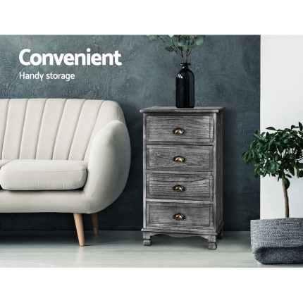 Artiss Bedside Tables Drawers Cabinet Vintage 4 Chest of Drawers Grey Nightstand - Image 2