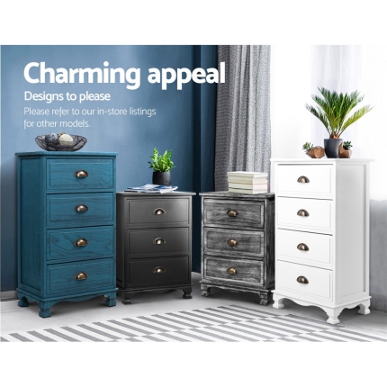 Artiss Bedside Tables Drawers Cabinet Vintage 4 Chest of Drawers Grey Nightstand - Image 5