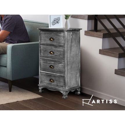 Artiss Bedside Tables Drawers Cabinet Vintage 4 Chest of Drawers Grey Nightstand - Image 6