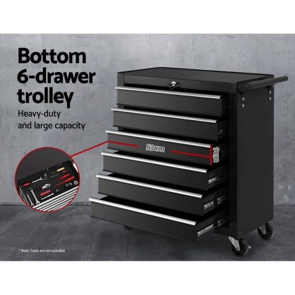 Giantz Tool Box Chest Trolley 16 Drawers Cabinet Cart Garage Toolbox Black - Image 6