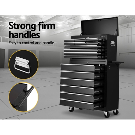 Giantz Tool Box Chest Trolley 16 Drawers Cabinet Cart Garage Toolbox Black - Image 7