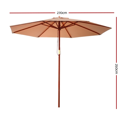 Instahut 2.7M Outdoor Pole Umbrella Cantilever Stand Garden Umbrellas Patio Beige - Image 2