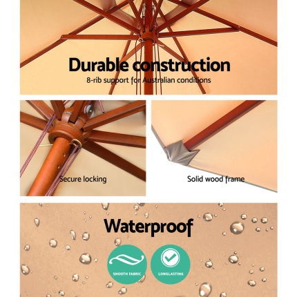 Instahut 2.7M Outdoor Pole Umbrella Cantilever Stand Garden Umbrellas Patio Beige - Image 5