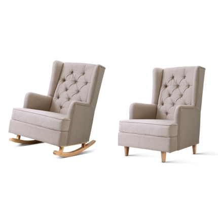 Artiss Rocking Armchair Feedining Chair Fabric Armchairs Lounge Recliner Beige - Image 2