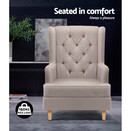 Artiss Rocking Armchair Feedining Chair Fabric Armchairs Lounge Recliner Beige - Image 4