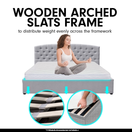 King Size Fabric Gas Lift Storage Bed Frame w/ Headboard Light Grey - Image 3