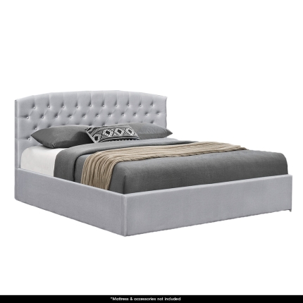 King Size Fabric Gas Lift Storage Bed Frame w/ Headboard Light Grey - Image 11