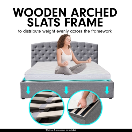 Queen Linen Fabric Gas Lift Storage Bed Frame w/ Headboard - Dark Grey - Image 4
