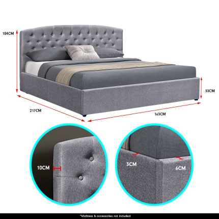 Queen Linen Fabric Gas Lift Storage Bed Frame w/ Headboard - Dark Grey - Image 9