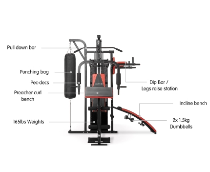 Multi-Station Home Gym with Punching Bag - 165lbs - Image 2