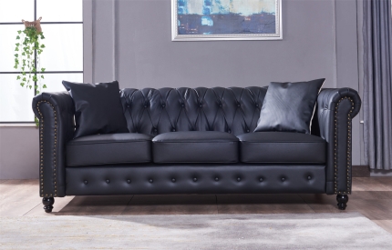 Xavier Sofa PU Leather 3 Seater Black - Image 2