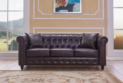 Xavier Sofa PU Leather 3 Seater Brown - Image 2