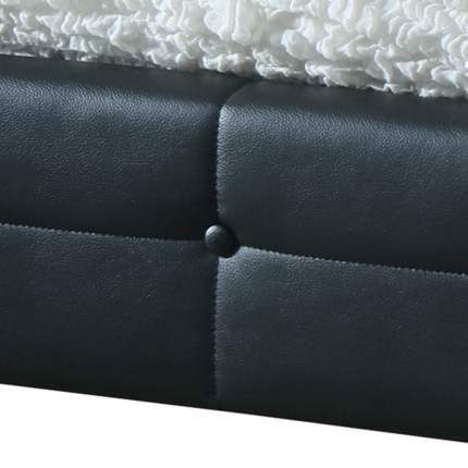 Bed Frame Queen PU Leather Grid Patterns Slat Metal Joint Wood Legs Black Soho - Image 4
