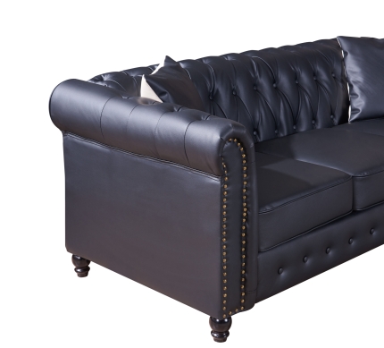 Xavier Sofa PU Leather 3 Seater Black - Image 3