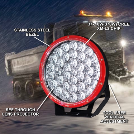 Pair 9inch 370w LED Driving Light Cree Red Round Spotlight BAR Offroad 4x4 - Image 2