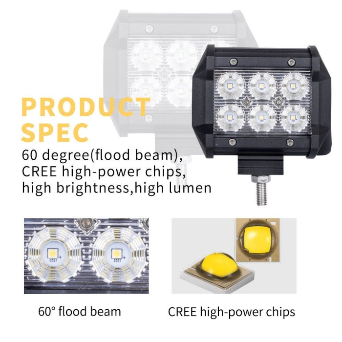 8pcs 4inch CREE LED Work Light Bar Flood Beam Offroad Lamp Save On 35W/45W Reverse - Image 4
