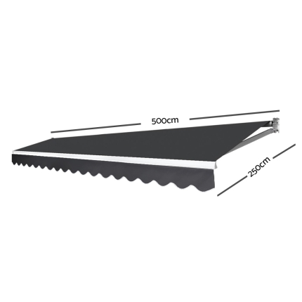 Instahut 5M x 2.5M Outdoor Folding Arm Awning - Grey - Image 2