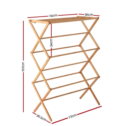Artiss Bamboo Clothes Dry Rack Folable Towel Hanger Laundry Drying - Image 2