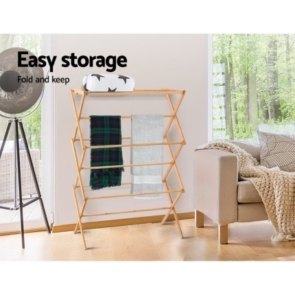 Artiss Bamboo Clothes Dry Rack Folable Towel Hanger Laundry Drying - Image 5