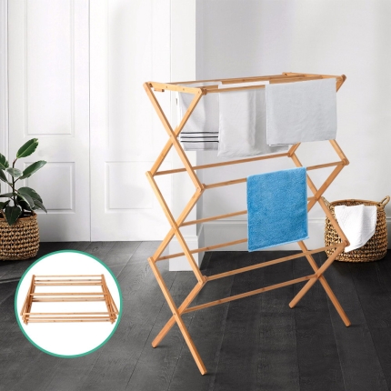 Artiss Bamboo Clothes Dry Rack Folable Towel Hanger Laundry Drying - Image 7