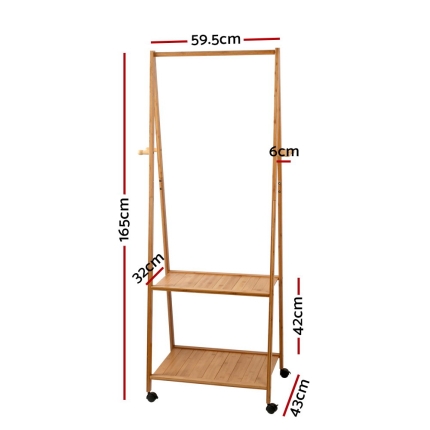 Artiss Bamboo Hanger Stand Wooden Clothes Rack Display Shelf - Image 2