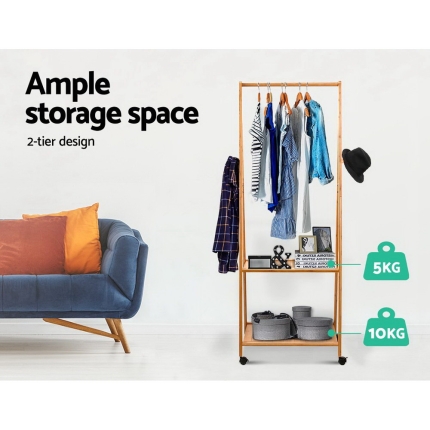 Artiss Bamboo Hanger Stand Wooden Clothes Rack Display Shelf - Image 4