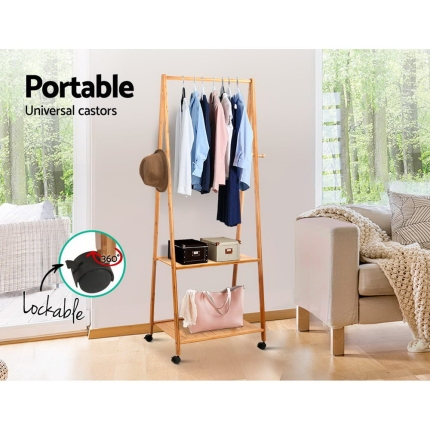 Artiss Bamboo Hanger Stand Wooden Clothes Rack Display Shelf - Image 5