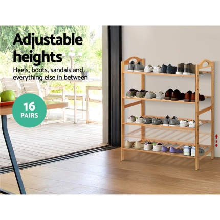 Artiss Bamboo Shoe Rack Organiser Wooden Stand Shelf 4 Tiers Shelves - Image 5