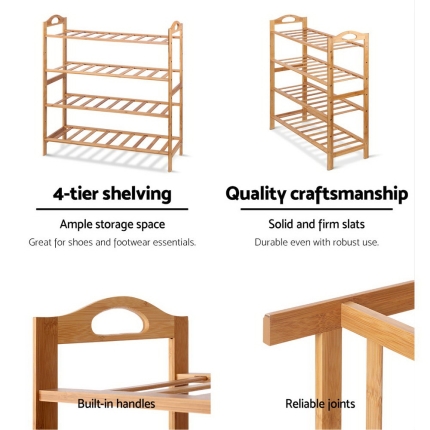Artiss Bamboo Shoe Rack Organiser Wooden Stand Shelf 4 Tiers Shelves - Image 6