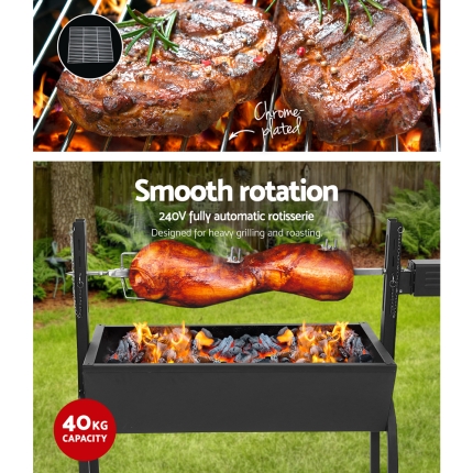 Grillz Electric Rotisserie BBQ Charcoal Smoker Grill Spit Roaster Outdoor Burner - Image 4