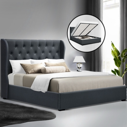 Artiss Double Full Size Gas Lift Bed Frame Base With Storage Mattress Charcoal Fabric Wooden - Image 7
