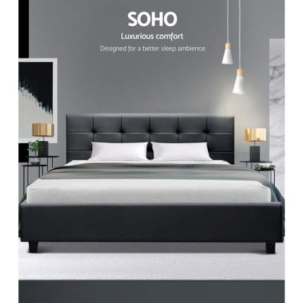 Artiss Queen Size Bed Frame Base Mattress Platform Black Leather Wooden SOHO - Image 3